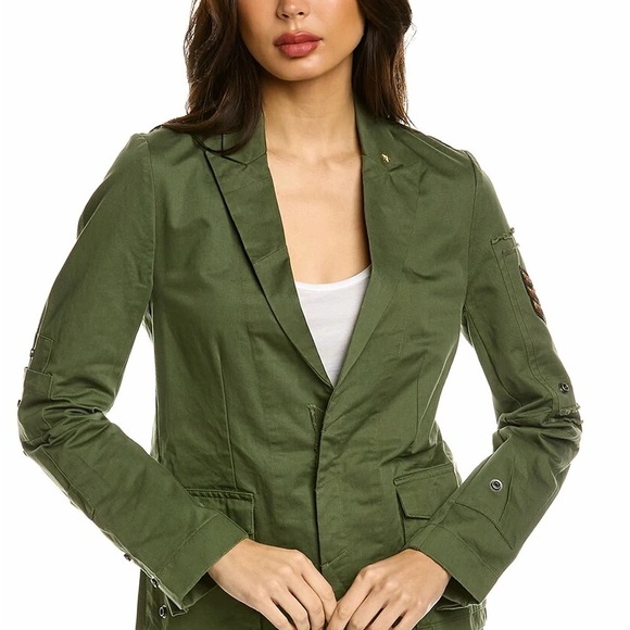 Zadig & Voltaire Virginia Grunge Foil Skull Cotton Blazer in Kaki - Picture 2 of 8